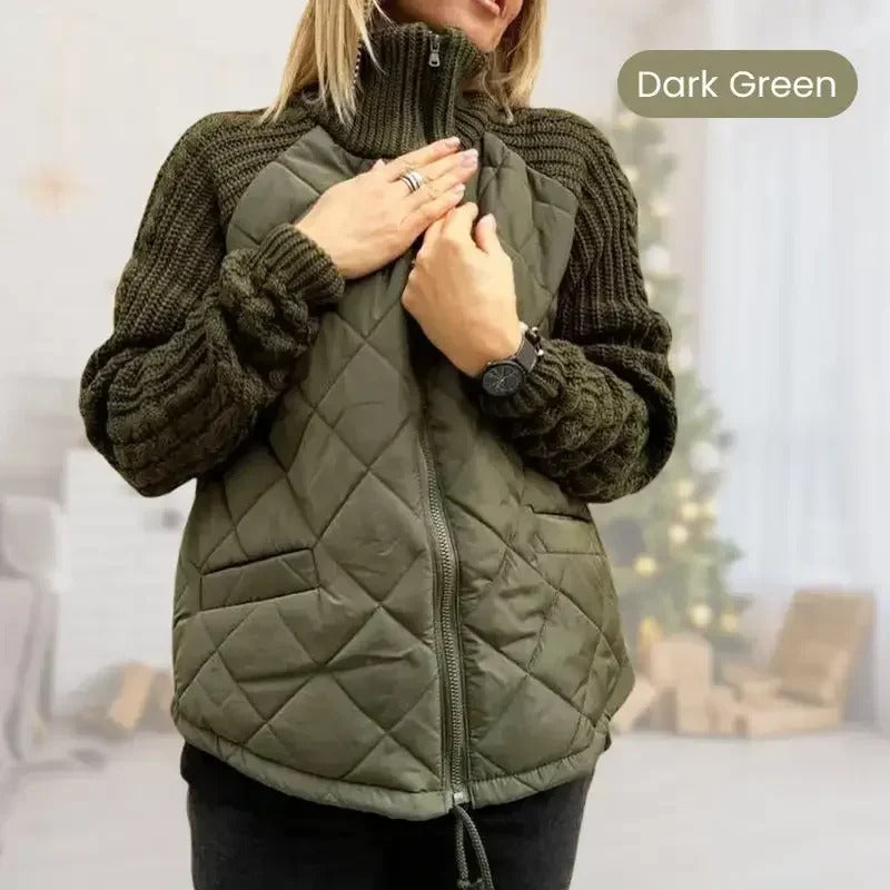 Glam Knit Patchwork Puffy Parka Chic