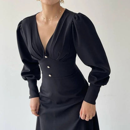 V-neck Slim A-Line Dress