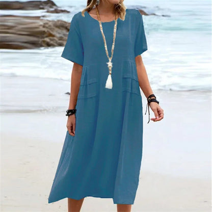 Simple Solid Cotton Linen Dress