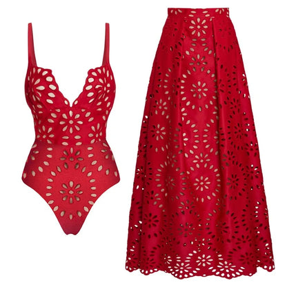 Flaxmaker Floral Hollow Swimsuit