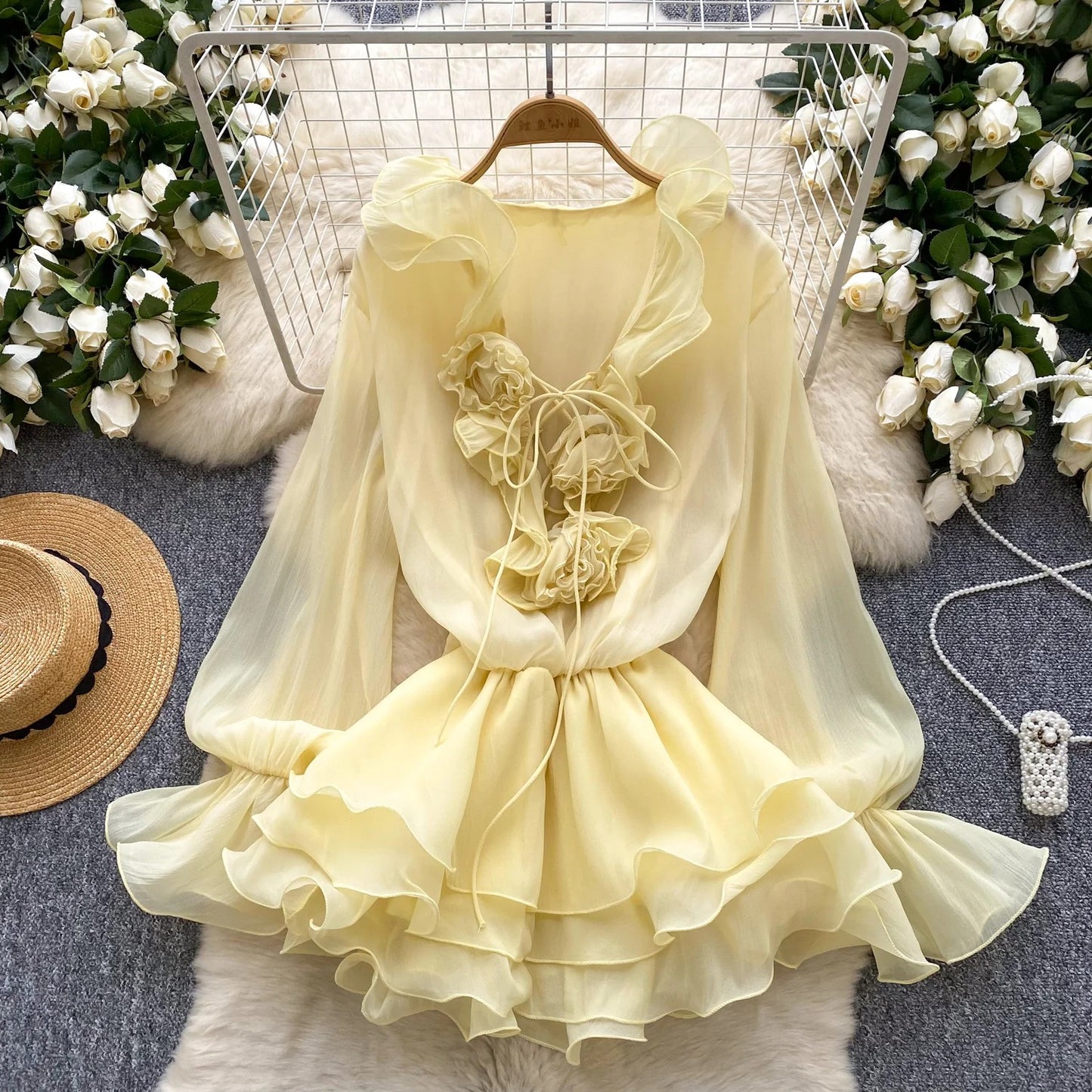Sweet Pink Ruffle Chiffon Dress