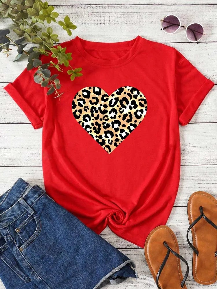 Funny Leopard Heart Print T-Shirt