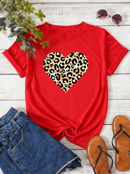 Funny Leopard Heart Print T-Shirt