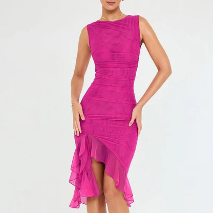 Midnight Muse Ruched Ruffle Party Dress