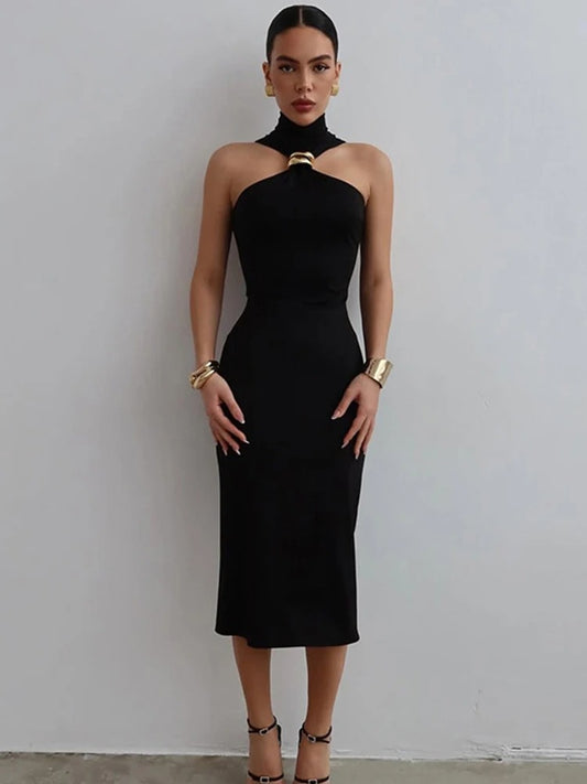 Sleek Noir Off-Shoulder Bodycon Dress