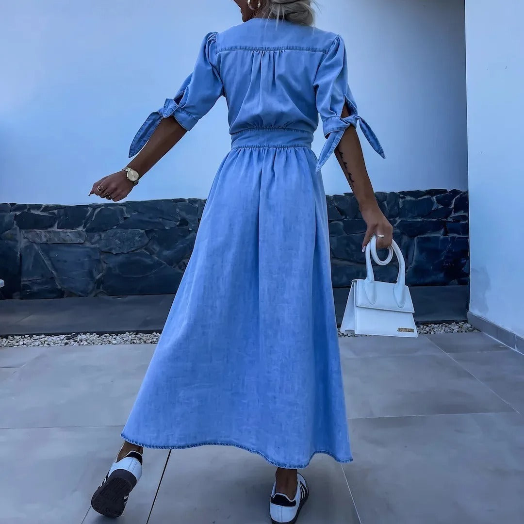 Vintage Lace-Up Denim Dress