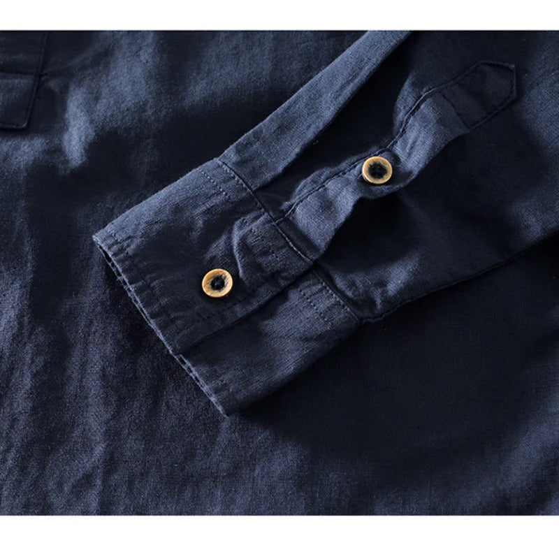 Linen Stand Collar Shirt