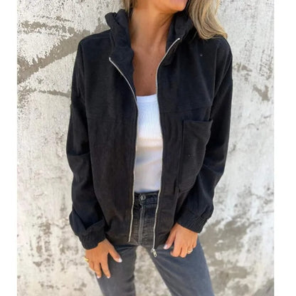 Cozy Cord Hooded Zip-Up Corduroy Jacket