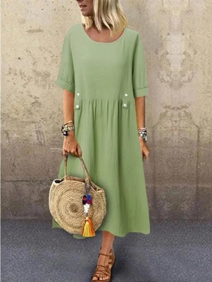Elegant Cotton Linen Casual Dress