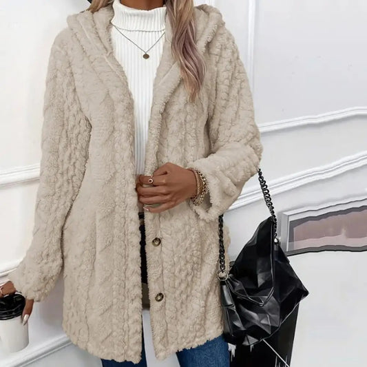 Stylish Hooded Plush Cardigan Jacket