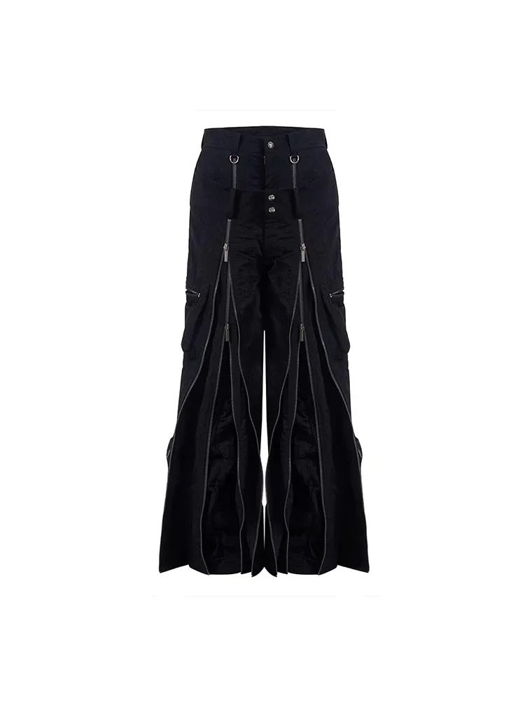 Cool Black Techwear Zipper Pants