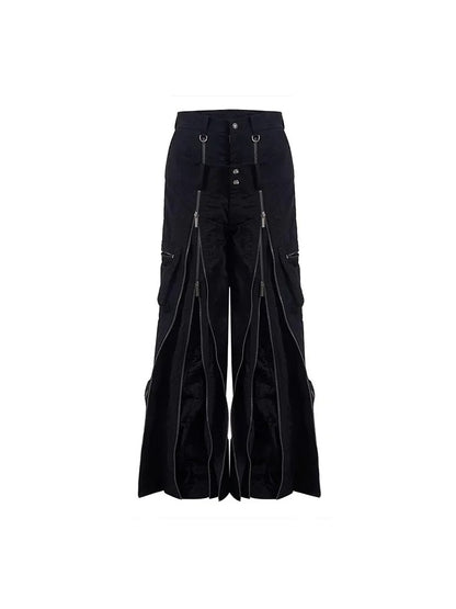 Cool Black Techwear Zipper Pants