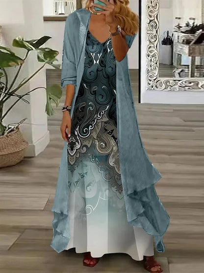 Chic Digital Print Crop & Chiffon Set