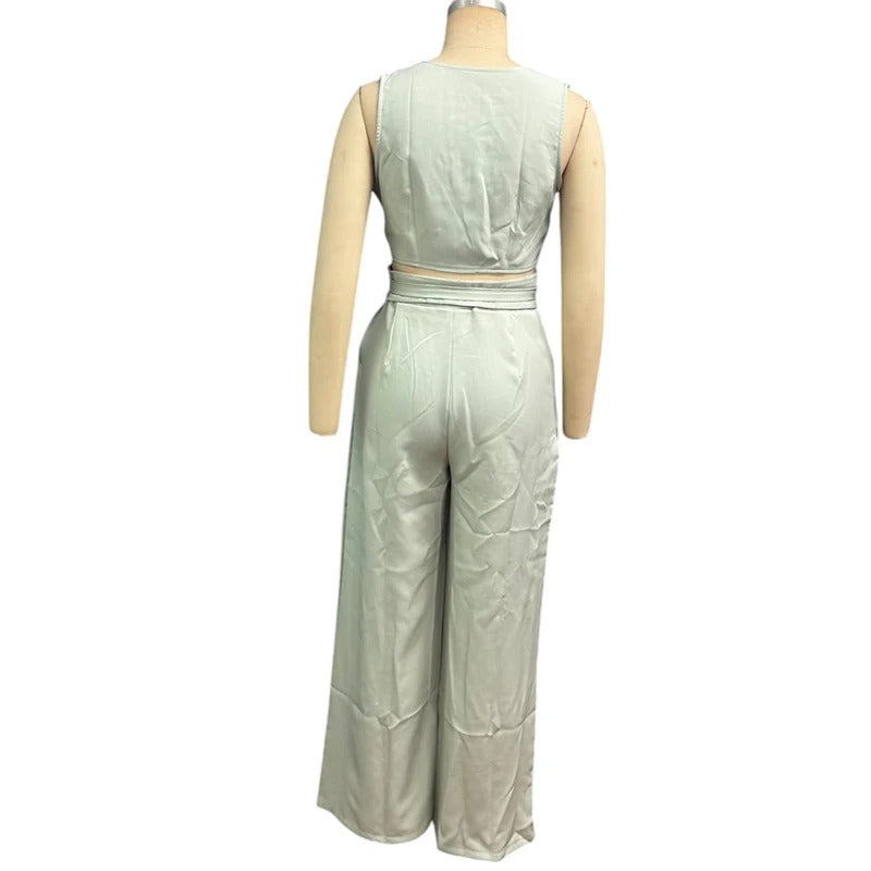 V-Neck Sleeveless Pants Set