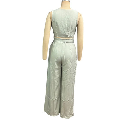 V-Neck Sleeveless Pants Set