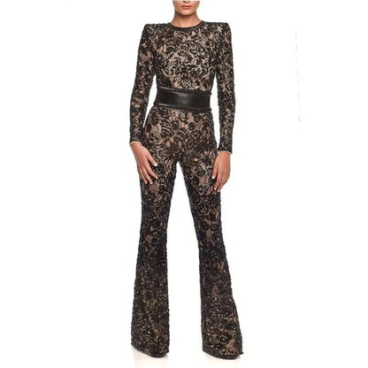 Elegant Lace Corset Jumpsuit with Flare Pants