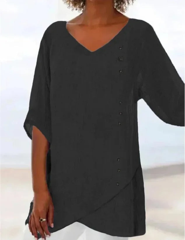Blue Cotton V-Neck