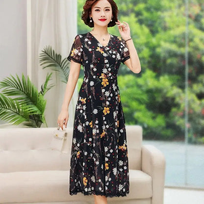 Elegant Gauze Printed Summer Dress