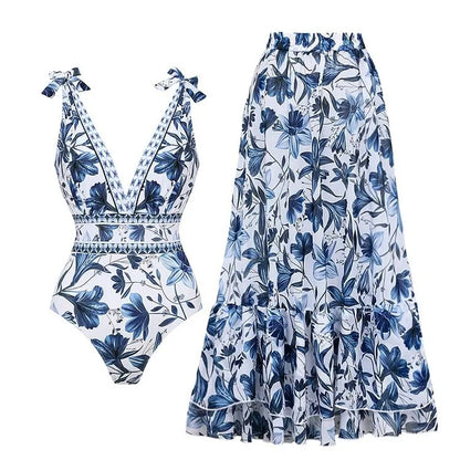 Flaxmaker Vintage Printed Swimsuit and Sarong