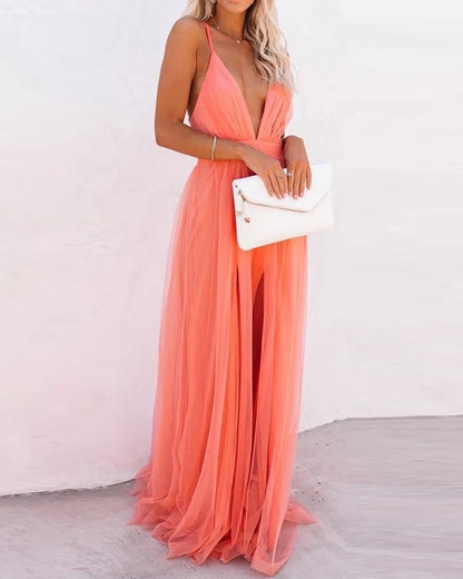 Lace Glam V-Neck Maxi Dress