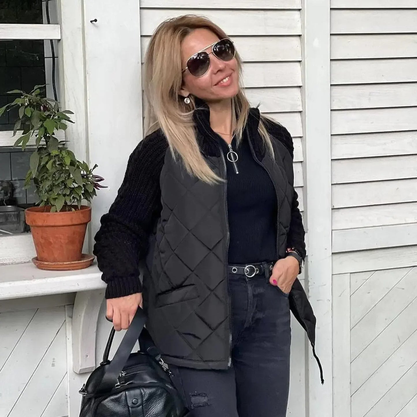Glam Knit Patchwork Puffy Parka Chic