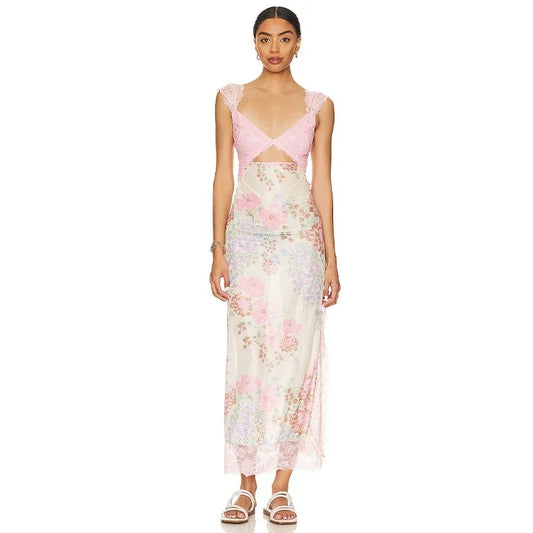 Rose Whisper Lace Floral Slit Dress