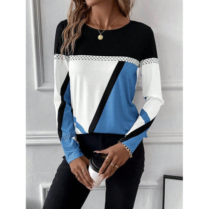 Pullover Round Neck Geometric Print Top