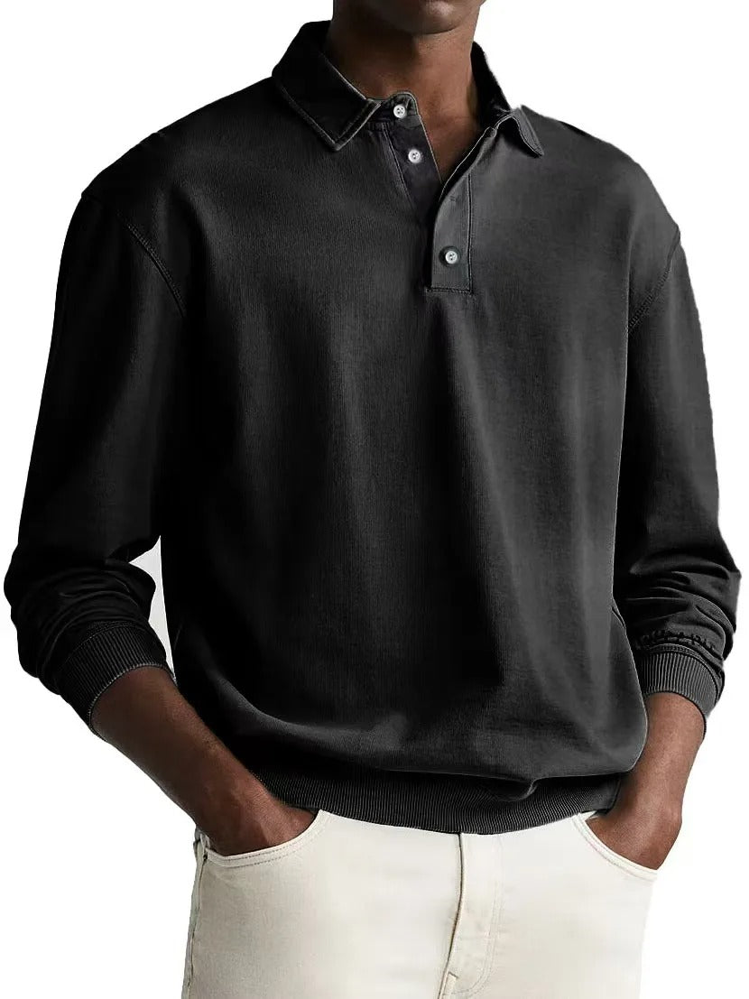 Men’s Long Sleeve Business Casual Cotton Polo