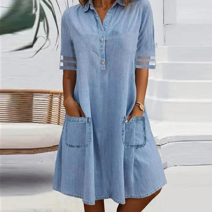 Denim Mesh Patchwork Mini Dress