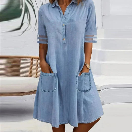 Denim Mesh Patchwork Mini Dress