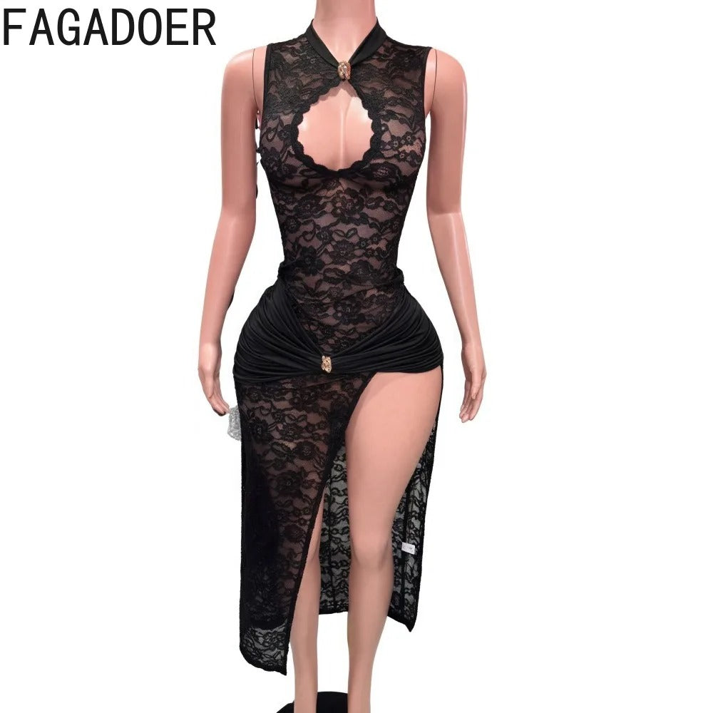 Sexy Lace High Slit Maxi Dress