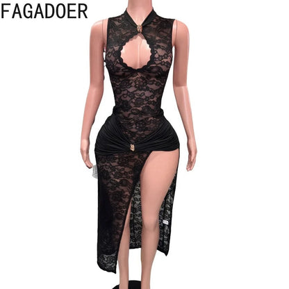 Sexy Lace High Slit Maxi Dress