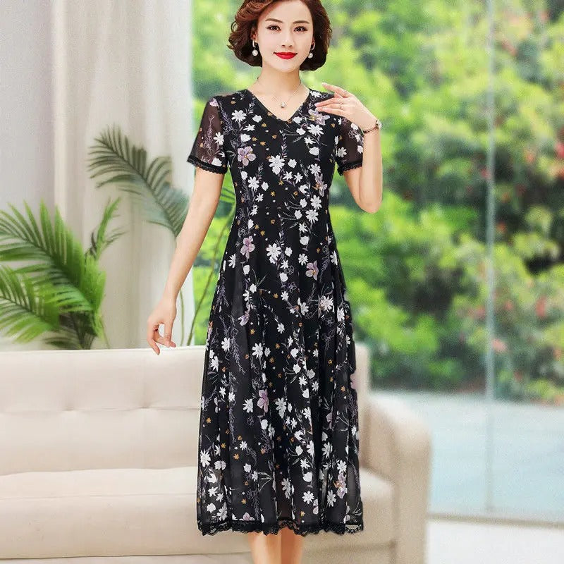 Elegant Gauze Printed Summer Dress