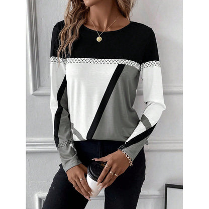 Pullover Round Neck Geometric Print Top