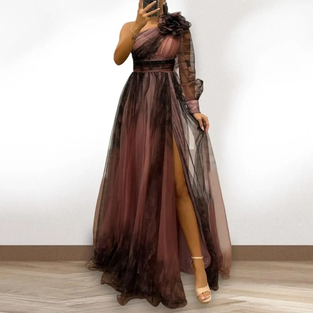 Elegant One-Shoulder Pleated Evening Gown