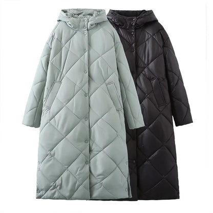 Dual Tone Dot Dash Quilted Hooded Coat