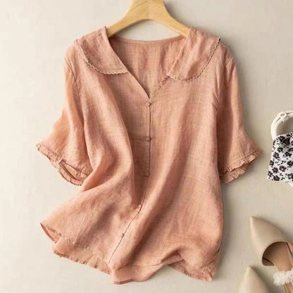 Classic Navy Collar Summer Blouse