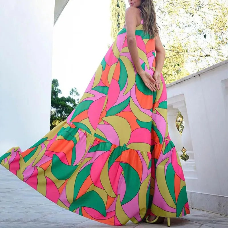 Euro Chic Backless V-Neck Maxi Dress