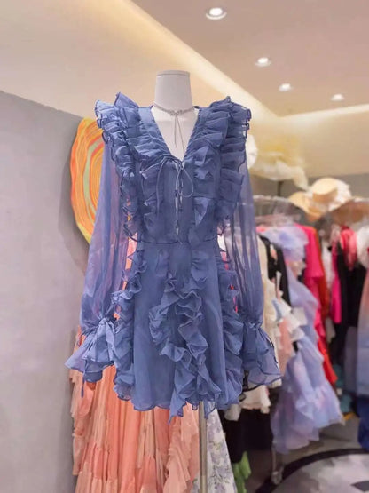 Sexy Sheer Lace Mesh Shirt Dress