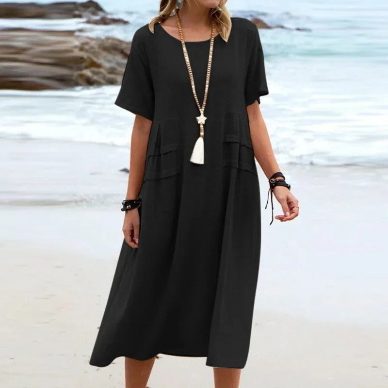 Simple Solid Cotton Linen Dress