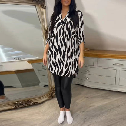 Printed Chiffon Notch Shirt