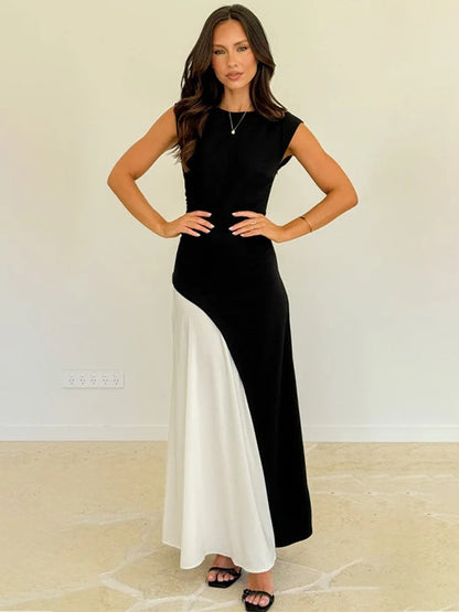 Glam Contrast Maxi Evening Dress