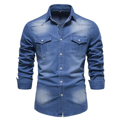 Elastic Cotton Slim Fit Denim Shirt
