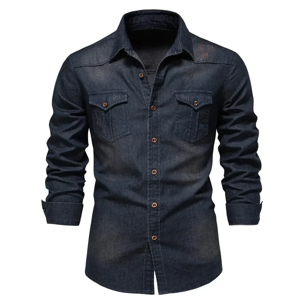 Elastic Cotton Slim Fit Denim Shirt