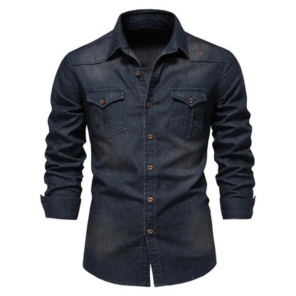 Elastic Cotton Slim Fit Denim Shirt