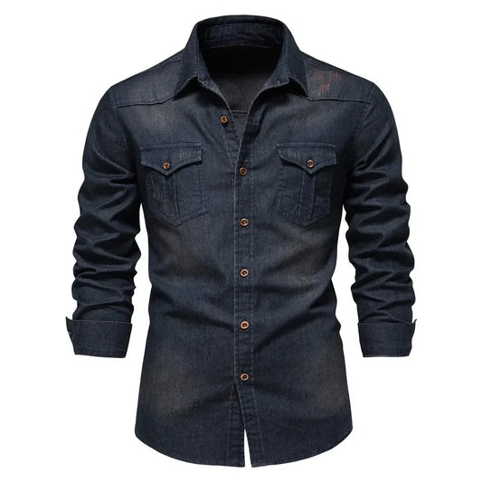 Elastic Cotton Slim Fit Denim Shirt
