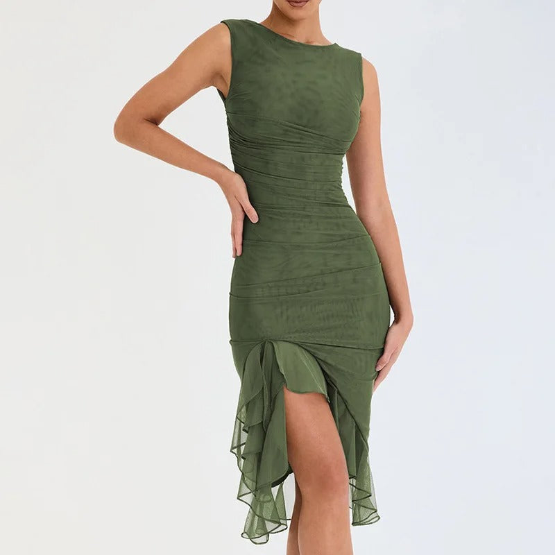 Midnight Muse Ruched Ruffle Party Dress