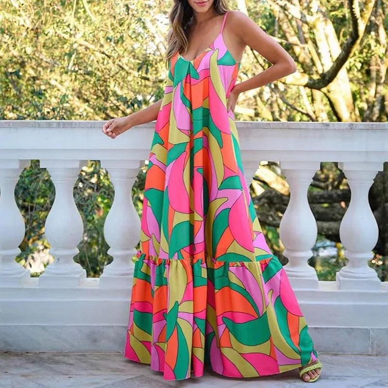 Euro Chic Backless V-Neck Maxi Dress
