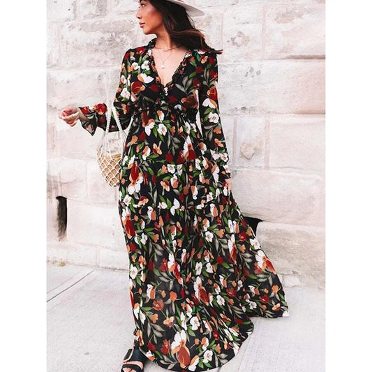 Chic Boho Ruffle Maxi Dress