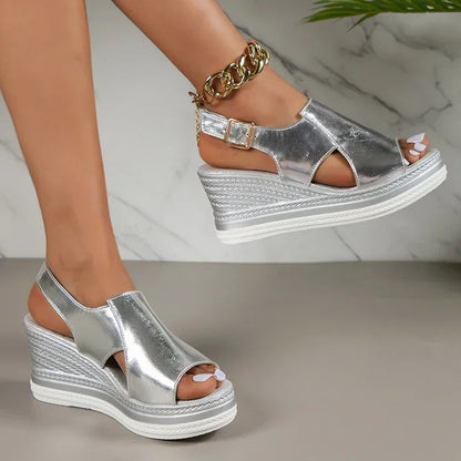 Roman Step Back Strap Wedge Platform Sandals